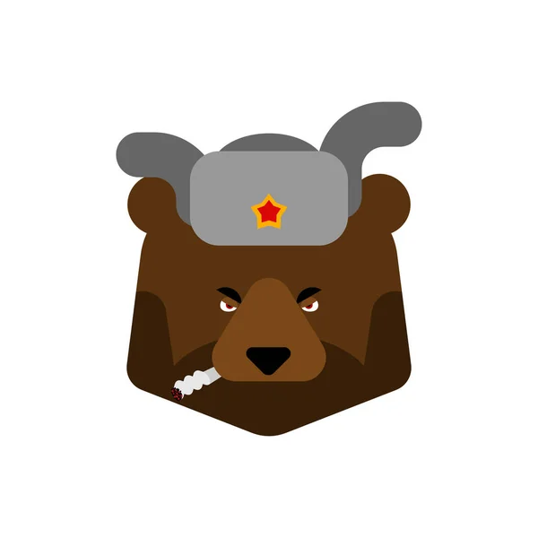 Russische beer met oorkleppen. Rusland dier gezicht — Stockvector