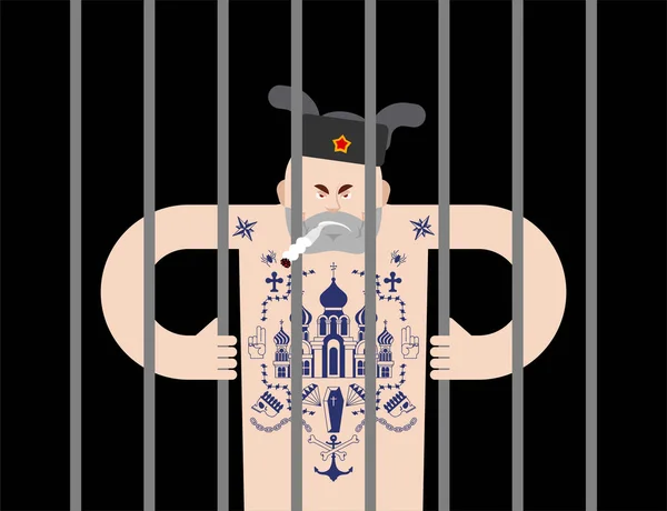 Russian prisoner with tattoo. Russia criminal guy mafia tattooin — Stock Vector