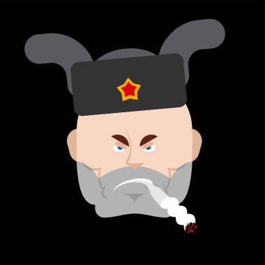 Kötü Rus adam yüzü. Rusya'da kızgın bir adam. vektör illüstrasyon