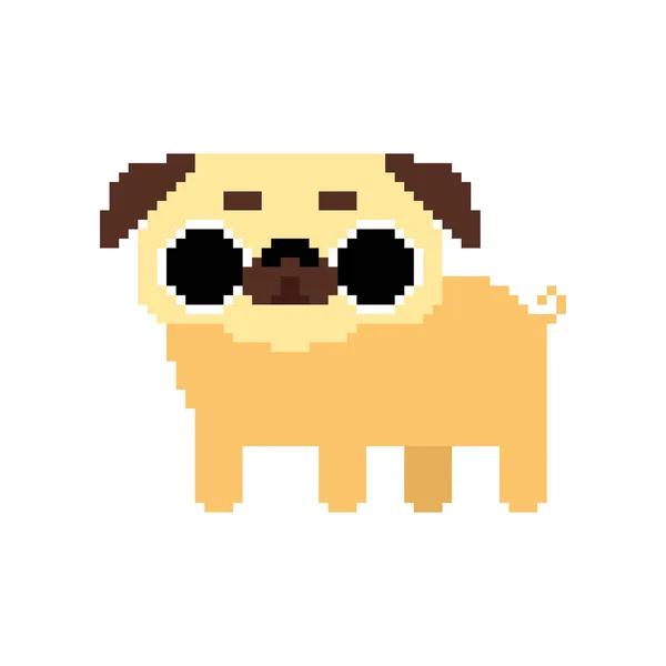 Lindo arte de píxeles Pug. Bonito perro de 8 bits. Mascotas vector — Vector de stock