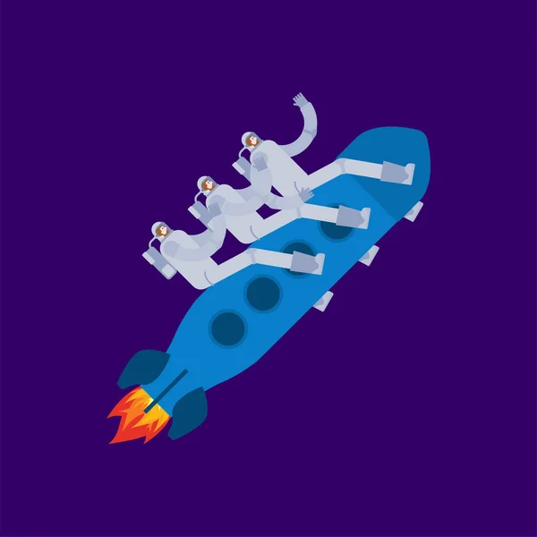 Astronaut flying on rocket into space. Spaceman cartoon vector i — Stock Vector