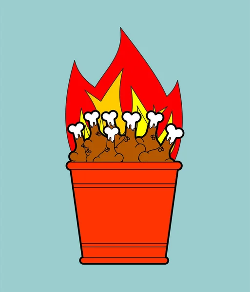 Chili quente frito pernas de frango em balde. ilustração vetorial — Vetor de Stock