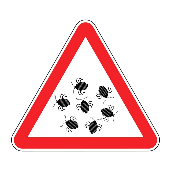주의 침대 버그. 주의 빈대. 빨간색 삼각형 도로 표지판 — 스톡 벡터