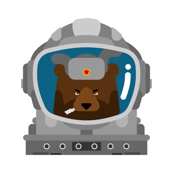 Oso astronauta ruso. Hombre del espacio bestia salvaje en Rusia — Vector de stock