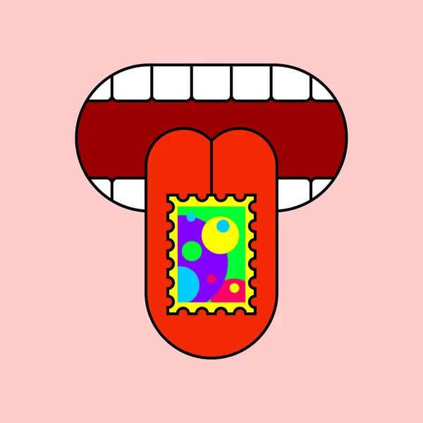 혀에 Lsd. 산, 마크, 마약 벡터 일러스트 — 스톡 벡터