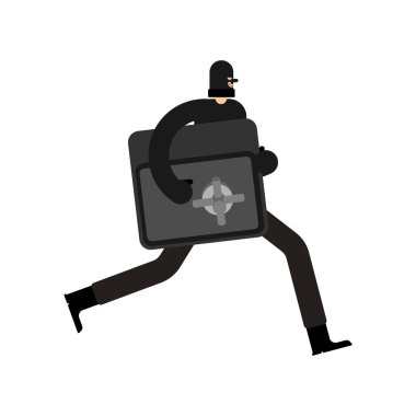 Soyguncu kasayı açtı. Hırsız ve para kasası. Kriminal vektör çizimi