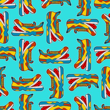 Dişli Sneaker canavar deseni kusursuz. Diş torbalı spor ayakkabılar.