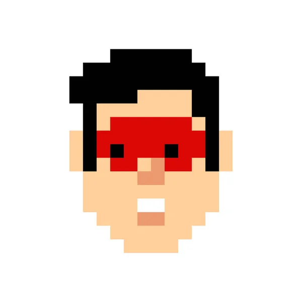 Superhero face pixel art. Masked man 8 bit. Head Pixelate vector — Stock Vector