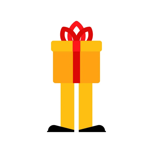 Caja de regalo de dibujos animados con piernas. Año Nuevo y Navidad vector illust — Vector de stock