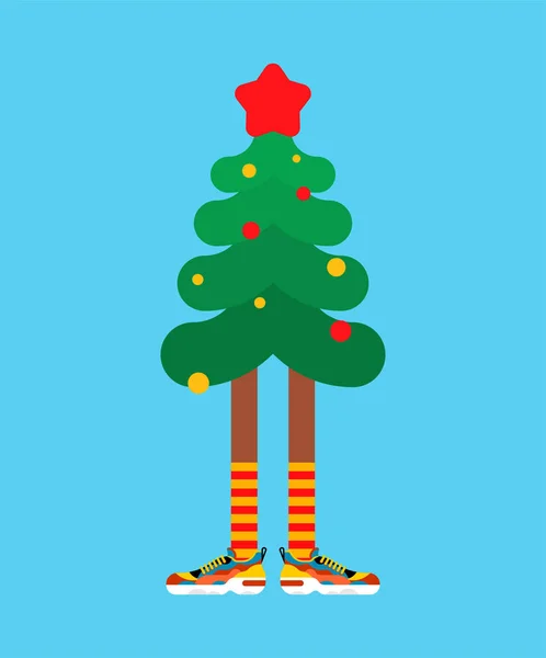 足でクリスマスツリー。クリスマスと新年のベクトルイラスト — ストックベクタ