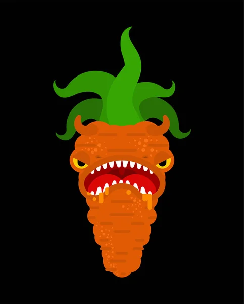 Le monstre des carottes OGM. Légumes orange en colère génétiquement modifiés — Image vectorielle