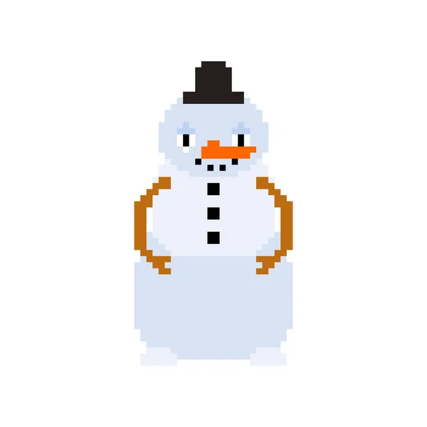 Snögubbens pixelkonst. Julen 8 bitar. Xmas pixelate vektor illustr — Stock vektor