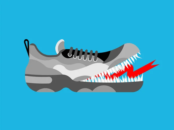 Mostro delle scarpe da ginnastica dentate. Sneakers con i denti. Fame arrabbiato Sport — Vettoriale Stock