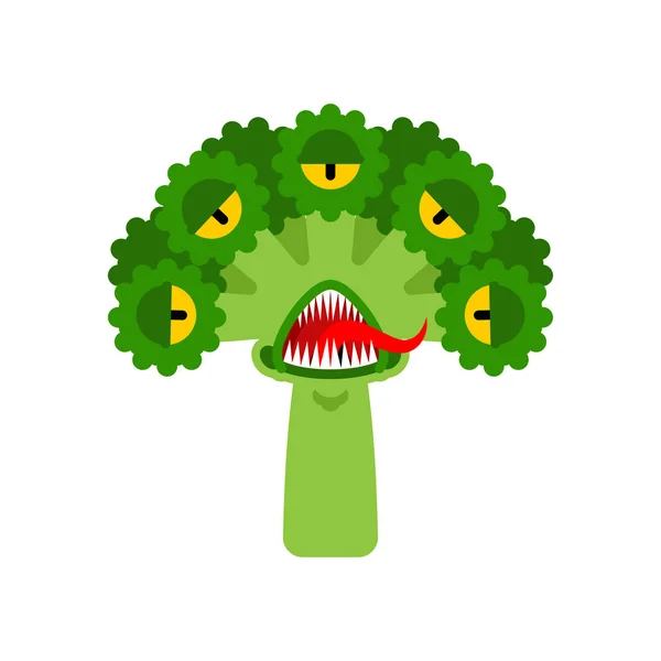 Broccolimonstret Gmo mutant. Arg Vegetabilisk med tänder. Hungriga — Stock vektor