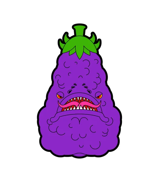 Eggplant monster GMO mutant. Angry  Purple Vegetable with teeth. — Stock Vector