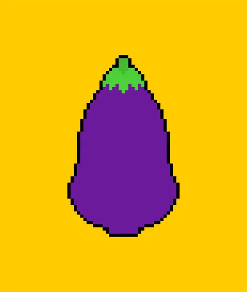 Arte píxeles de berenjena. Vegetal púrpura 8 bit. Pixelate vector de alimentos — Vector de stock