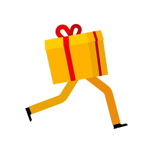 La caja de regalo funciona. Entrega de regalos. Regalo de Navidad corriendo. Navidad y — Vector de stock