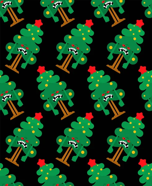 Angry motif arbre de Noël sans couture. Fou Noël et Nouvel An v — Image vectorielle