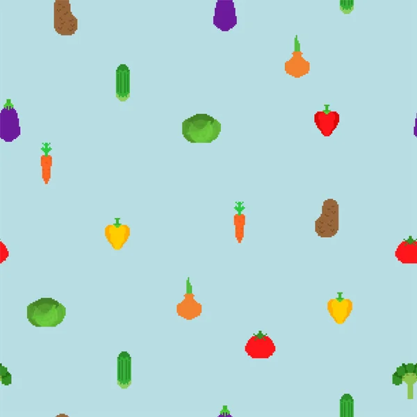 Patrón de arte de píxeles vegetales sin costuras. Fondo vegetal de 8 bits — Vector de stock