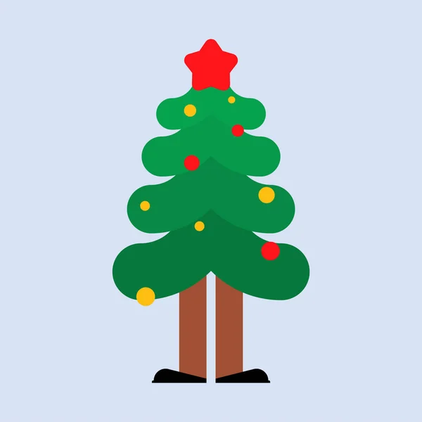 Рождественская елка с ногами. Рождественская и новогодняя векторная иллюстрация — стоковый вектор