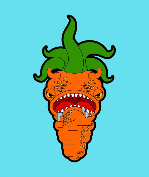Monstruo Zanahoria OGM. Angry Orange Vegetable con dientes. Hambriento Al — Archivo Imágenes Vectoriales