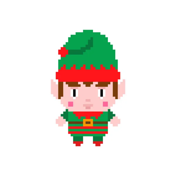 Santa Elf pixel kunst. Grappig kerstfeest 8 beetje. 8 bit Kerstmis. Pixelaat — Stockvector