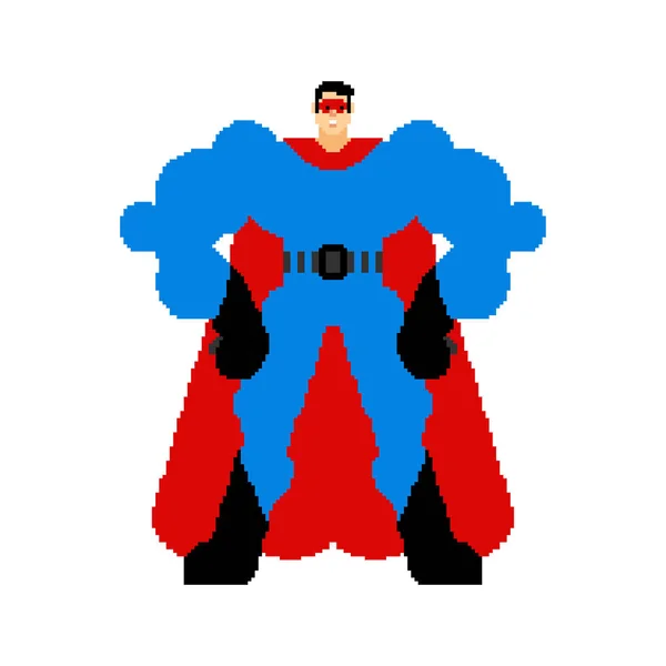 Пиксельное искусство супергероя изолировано. 8-битный супер-парень в маске и рейнко — стоковый вектор