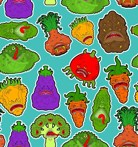 Grönsaker monster mönster sömlös. Vegetabilisk Gmo mutant backgr — Stock vektor