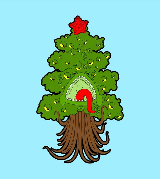 Karácsonyfa szörny. Fir mutáns. Dühös karácsony és újév vect — Stock Vector