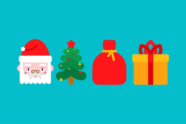 Рождественский набор икон. Санта Клаус и олень. Красная сумка и Снеговик. X — стоковый вектор