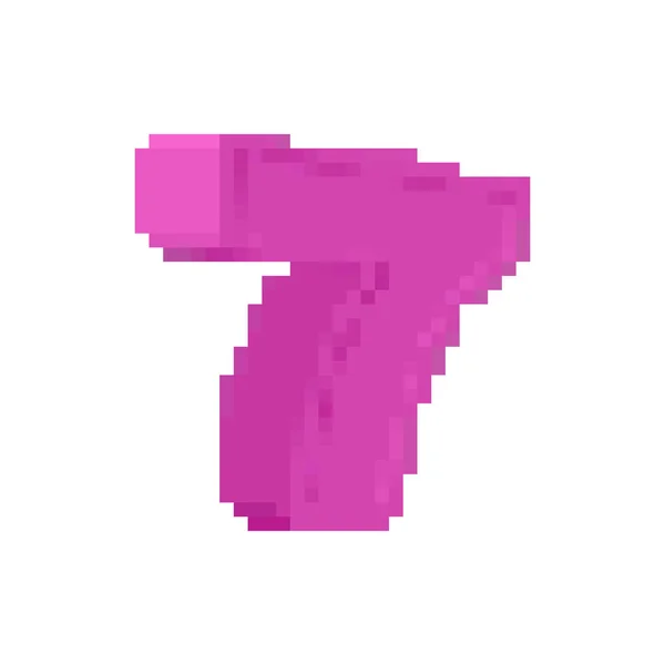 7 nummer pixel konst. tecknad teckensnitt. 8 bit 7 siffror Barn en — Stock vektor