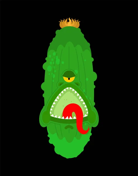 Gurkenmonster-Mutante. Wütendes Gemüse mit Zähnen. hungrig — Stockvektor