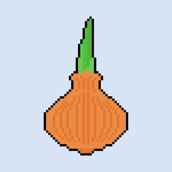 Arte píxeles de cebolla. bombilla de 8 bits. Pixelate Vegetable. vector illustra — Vector de stock