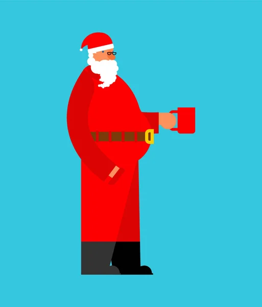 Santa Claus a šálek kávy. Vánoční děda přestávka v práci. — Stockový vektor
