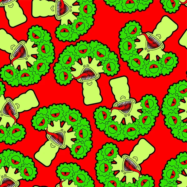 Broccoli monstruo OGM patrón mutante sin fisuras. Angry Vegetable wi — Archivo Imágenes Vectoriales