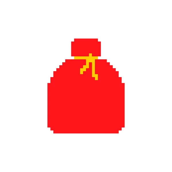 Arte de píxeles de bolsa de Santa. Saco rojo de 8 bits de Navidad. Pixelate Año Nuevo — Vector de stock