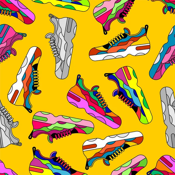 Sneaker patroon naadloos. Sneakers achtergrond. Sportschoenen tekst — Stockvector