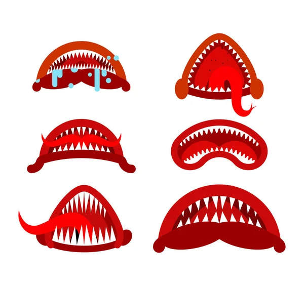 Angry mouth with teeth monster set. Scary Maw with Fangs — Stock Vector