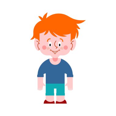 Çilli çizgi filmi olan kızıl saçlı çocuk izole edilmiş. vektör çizimi