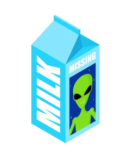 Missing Milk Alien Suche Nach Vermisstem Ufo Auf Milchverpackungen Vektorillustration — Stockvektor