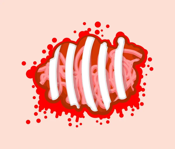 Herida Barriga Rota Mordedura Zombie Costillas Órganos Internos Intestinos Ilustración — Vector de stock