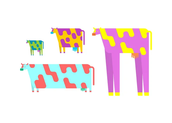 Farbiges Cartoon Cow Set Vorhanden Bunte Animal Beef Vektor Illustration — Stockvektor