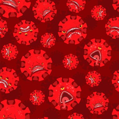 Coronavirus Canavarı desenleri kusursuz. Covid19 virüs çizgi film geçmişi. Virüs öfkeli karakter pandemik süslemesi