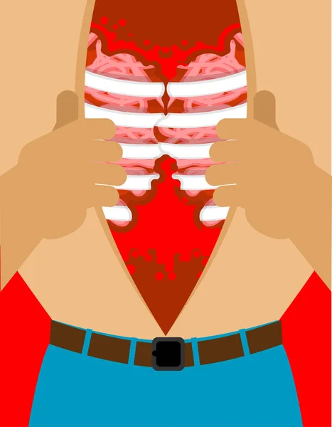 Hombre Rompe Pecho Costillas Sangre Ilustración Vectorial — Archivo Imágenes Vectoriales