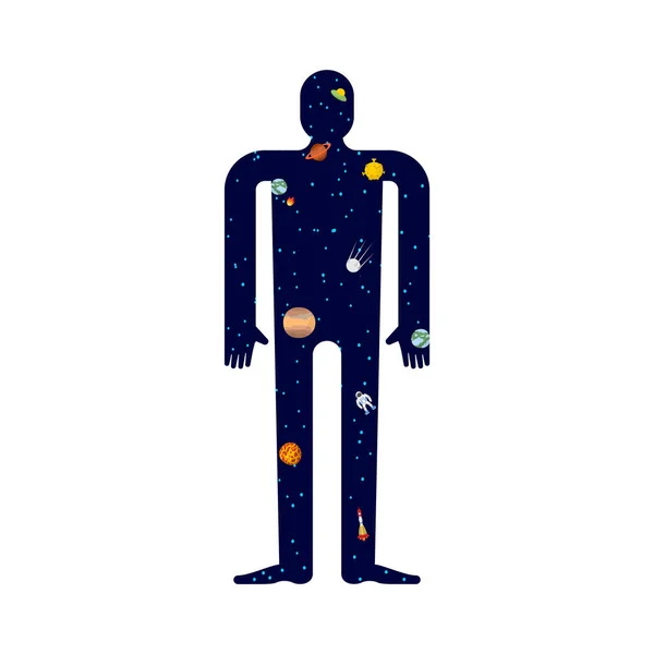 Cosmos Dentro Homem Estrelas Corpo Conceito Mundo Interno Microcosm —  Vetores de Stock