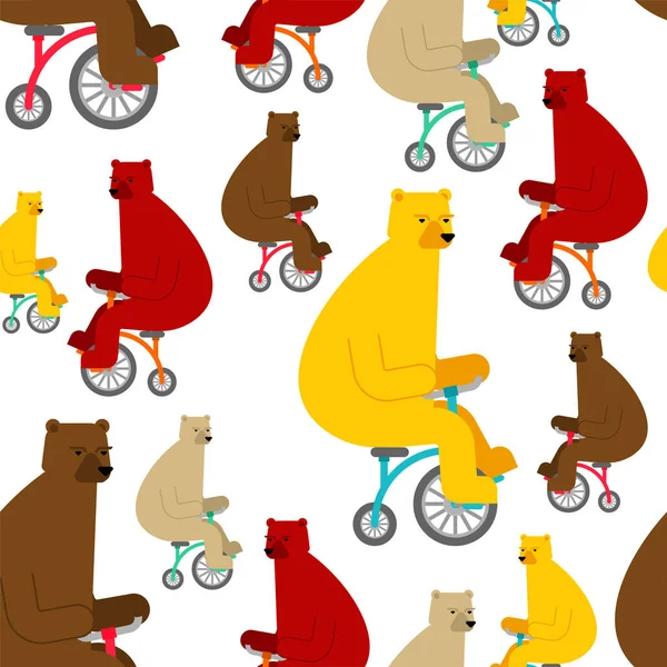 Bear Bicycle Pattern Seamless Beast Rides Bicycle Background Baby Fabric — Stock Vector