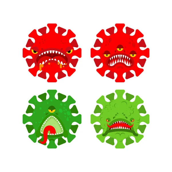 Coronavirus Monster Set Kreslený Virus Covid19 Virus Naštvaný Charakter Pandemie — Stockový vektor