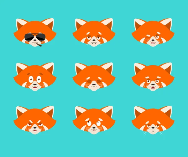 Red Panda Set Emoji Avatar Sad Angry Face Guilty Sleeping — Stock Vector