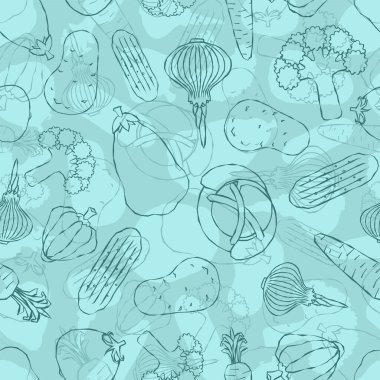 Sebzeler el çizimi desensiz. Patates ve lahana, biber ve havuç, patlıcan ve soğan.