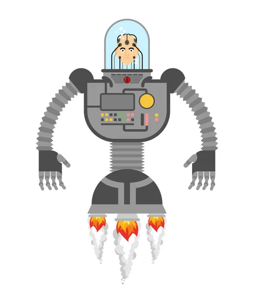 Cyborg Future Human Concept Robot Con Cabeza Humana Cuerpo Cibernético — Vector de stock